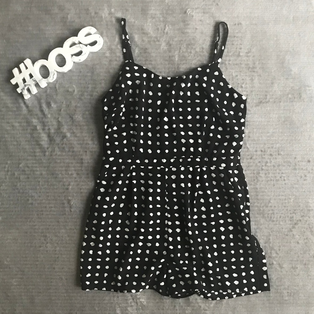Black/Ivory Polka Dot Romper